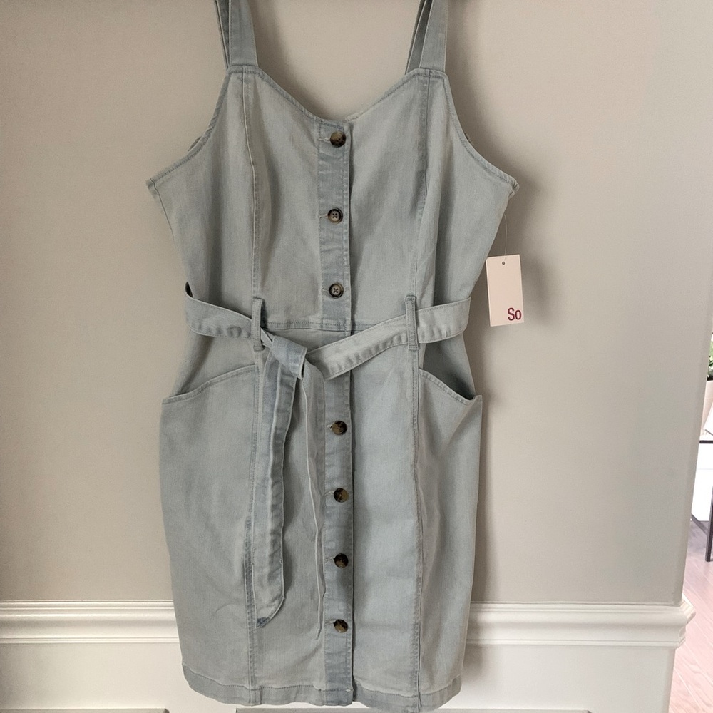 SO Kohl’s Light Wash Stretch Denim Overall Dress Size L
